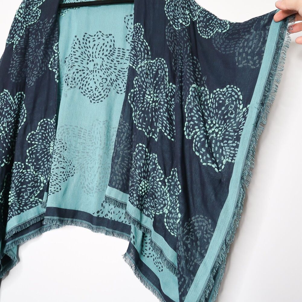 J.Jill Wearever Collection Kimono S-L Blue Floral Handstitch Boho‎ Lagenlook - Picture 6 of 7